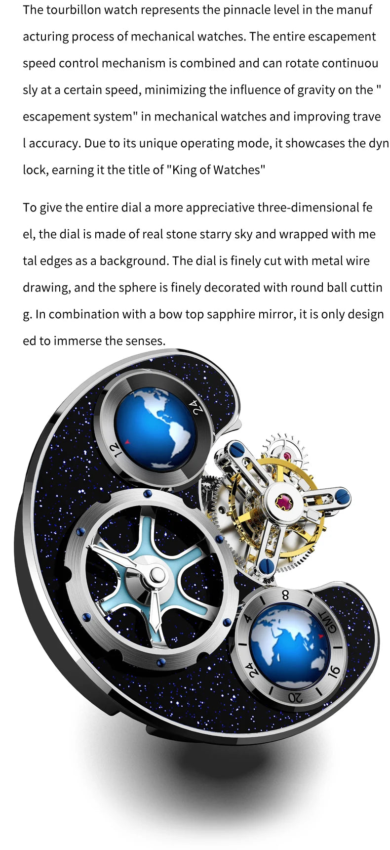 IDEAL KNIGHT Top Brand Luxruy Mens Watch Advanced Tourbillon Automatic Mechanical Watch Waterproof Luminous Dual Region Time