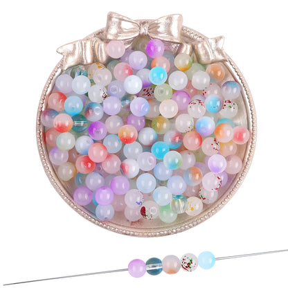 50pcs 8mm Glass Imitation Jade Bead Gradient Double Color Round Bead Handmade DIY Bracelet Necklace Jewelry Making Loose Bead Ma