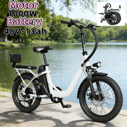 20-inch foldable parent-child riding E-BIKE. 48V13AH removable battery electric scooter, 1000W brushless motor electric bicycle