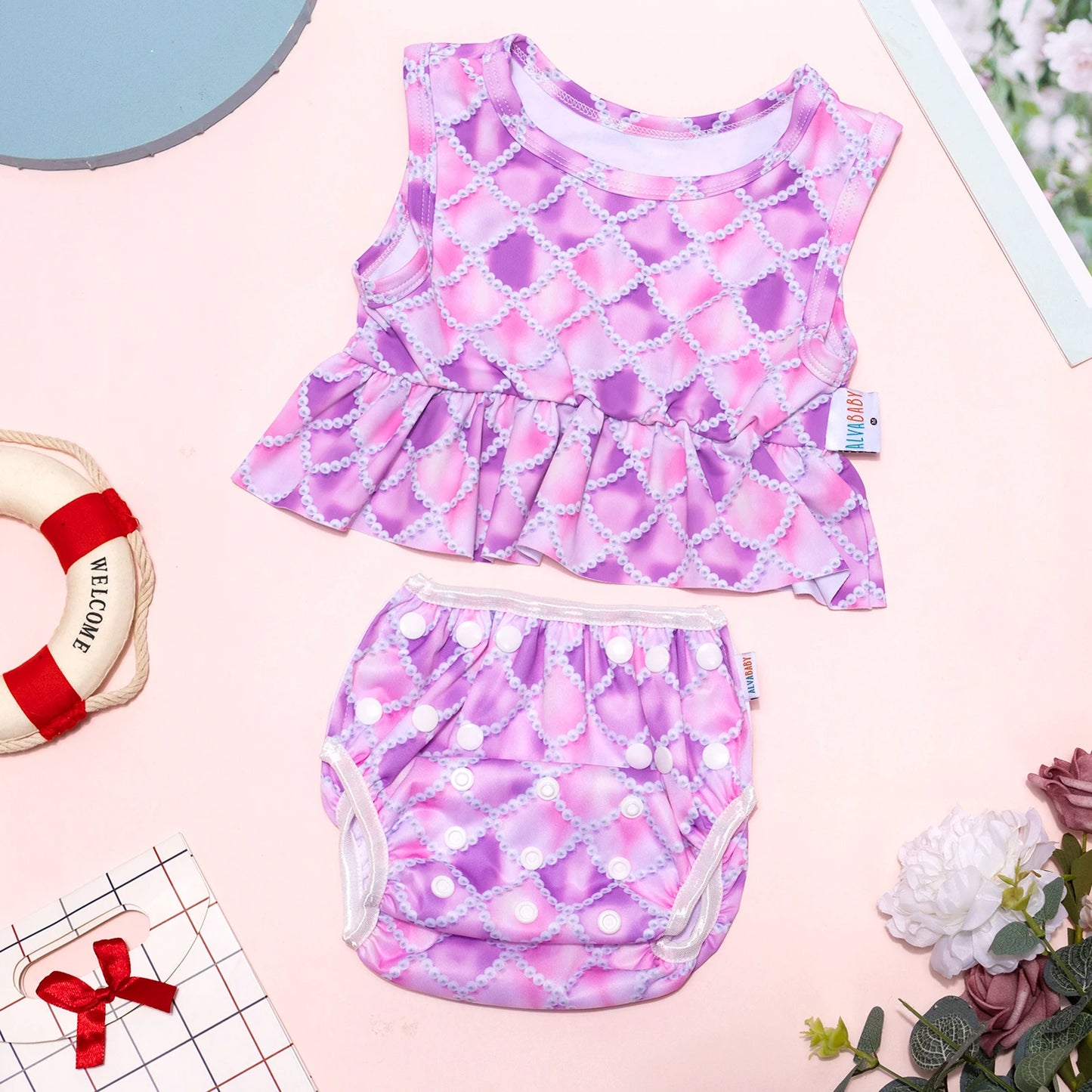U PICK 1 Set ALVABABY Summer Swim Set Sleeveless Fashion Swimsuit for Baby Girls