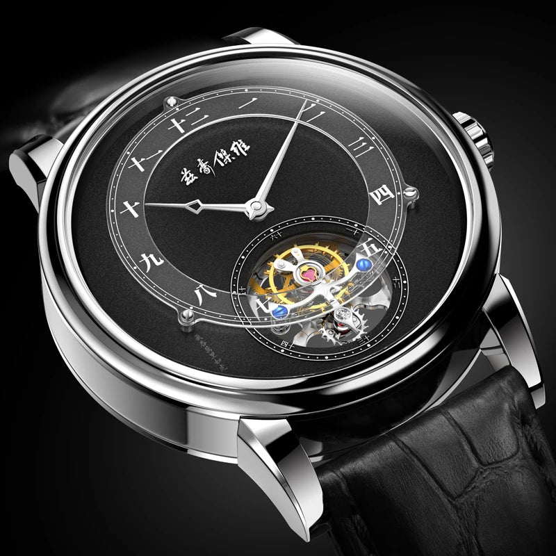 New Year's watch gift  limited edition genuine watch men's mechanical watch tourbillon hollow leather waterproof