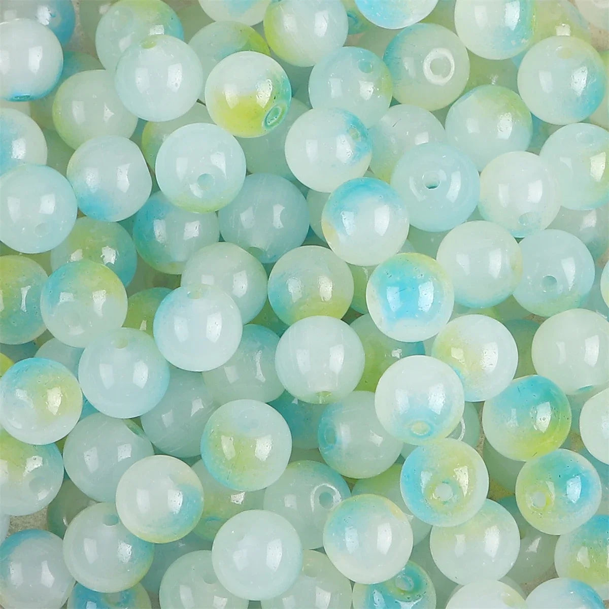 50pcs 8mm Glass Imitation Jade Bead Gradient Double Color Round Bead Handmade DIY Bracelet Necklace Jewelry Making Loose Bead Ma