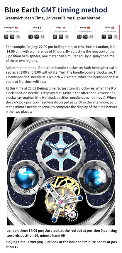 IDEAL KNIGHT Top Brand Luxruy Mens Watch Advanced Tourbillon Automatic Mechanical Watch Waterproof Luminous Dual Region Time