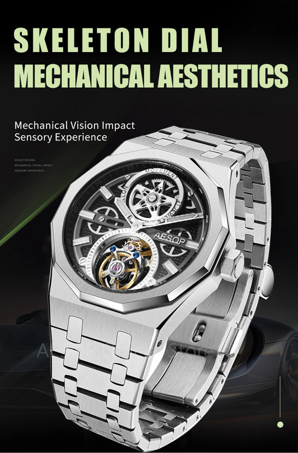 AESOP Men Flying Tourbillon Movement Mechanical Automatic Luxury Watches Wristwatches Skeleton Watch Brand For Man Sapphire