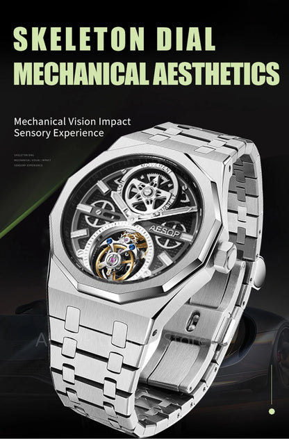 AESOP Men Flying Tourbillon Movement Mechanical Automatic Luxury Watches Wristwatches Skeleton Watch Brand For Man Sapphire