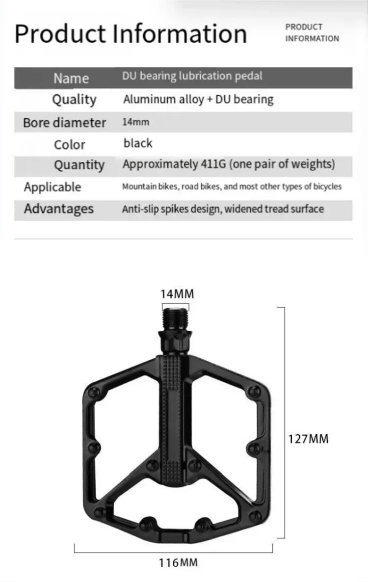 Bicycle pedal - Anti-slip - Double bearing - Lightweight cycling pedal - Suitable for road and mountain bike riding accessories