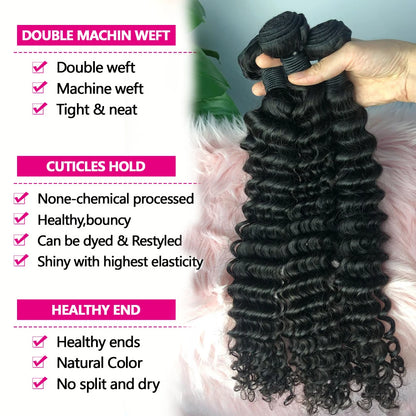 20 22 24Inch Deep Wave Bundles 12A Human Hair Bundles Human Hair Quality Brazilian Bundles 100% Human Hair Raw Hair Bundles for Women ready to wear On Clearance Sale Pre Plucked Wig Party work daily life