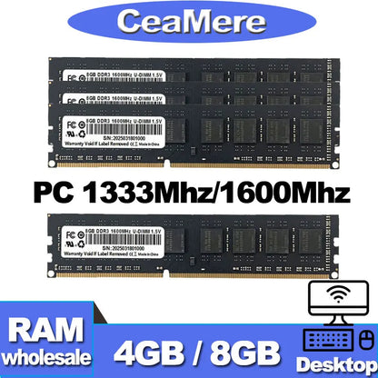 CeaMere DDR3 5~50 PCS Desktop Memory, 4GB/8GB, 1333MHz/1600MHz, PC Memory Module, 240PIN, 1.35V/1.5V, Wholesale Universal Memory