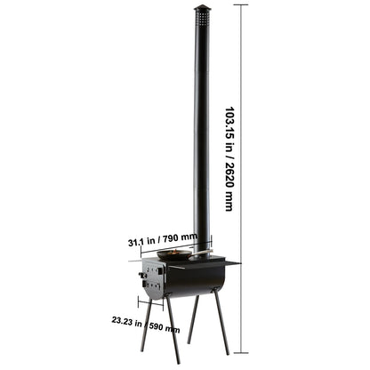 SucceBuy Wood Stove 86in Alloy Steel Camping Tent Stove Portable Wood Burning Stove with Chimney Pipes & Gloves 1400in³Firebox