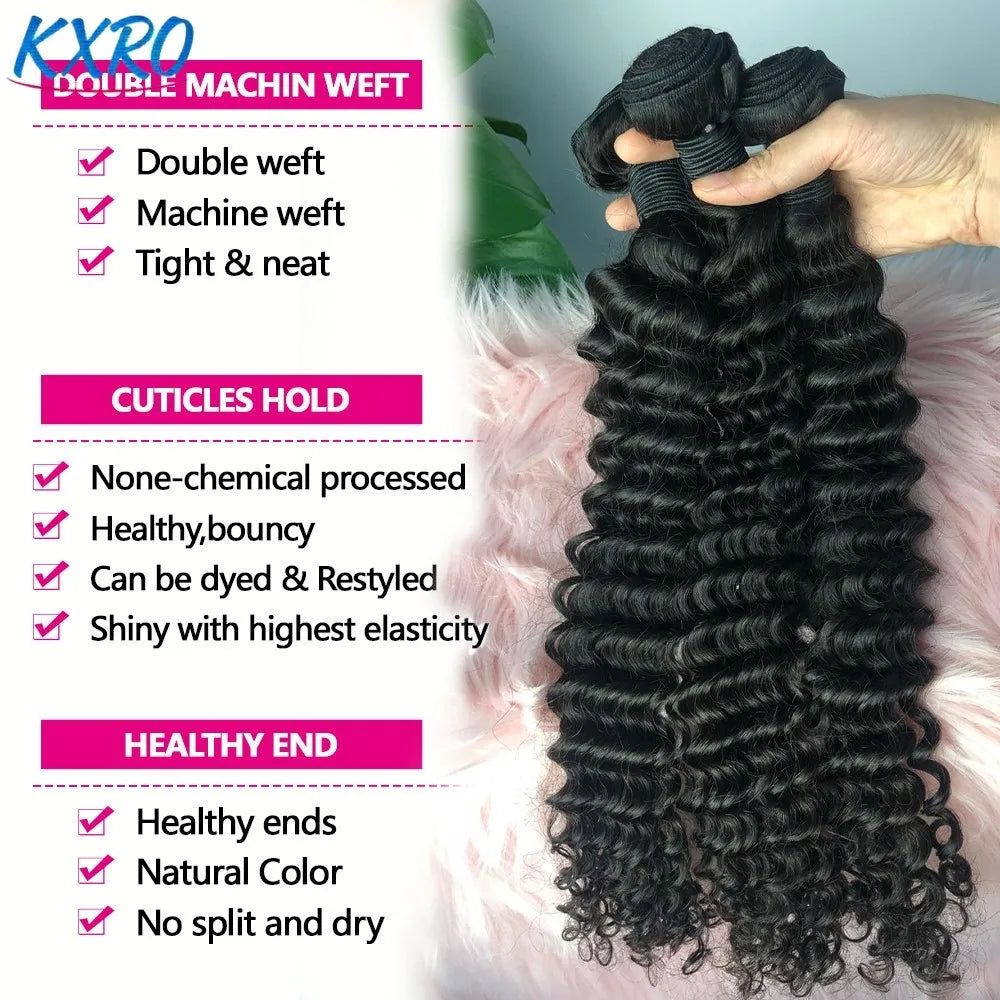 20 22 24Inch Deep Wave Bundles 12A Human Hair Bundles Human Hair Quality Brazilian Bundles 100% Human Hair Raw Hair Bundles for Women ready to wear On Clearance Sale Pre Plucked Wig Party work daily life