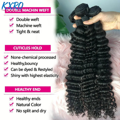 20 22 24Inch Deep Wave Bundles 12A Human Hair Bundles Human Hair Quality Brazilian Bundles 100% Human Hair Raw Hair Bundles for Women ready to wear On Clearance Sale Pre Plucked Wig Party work daily life