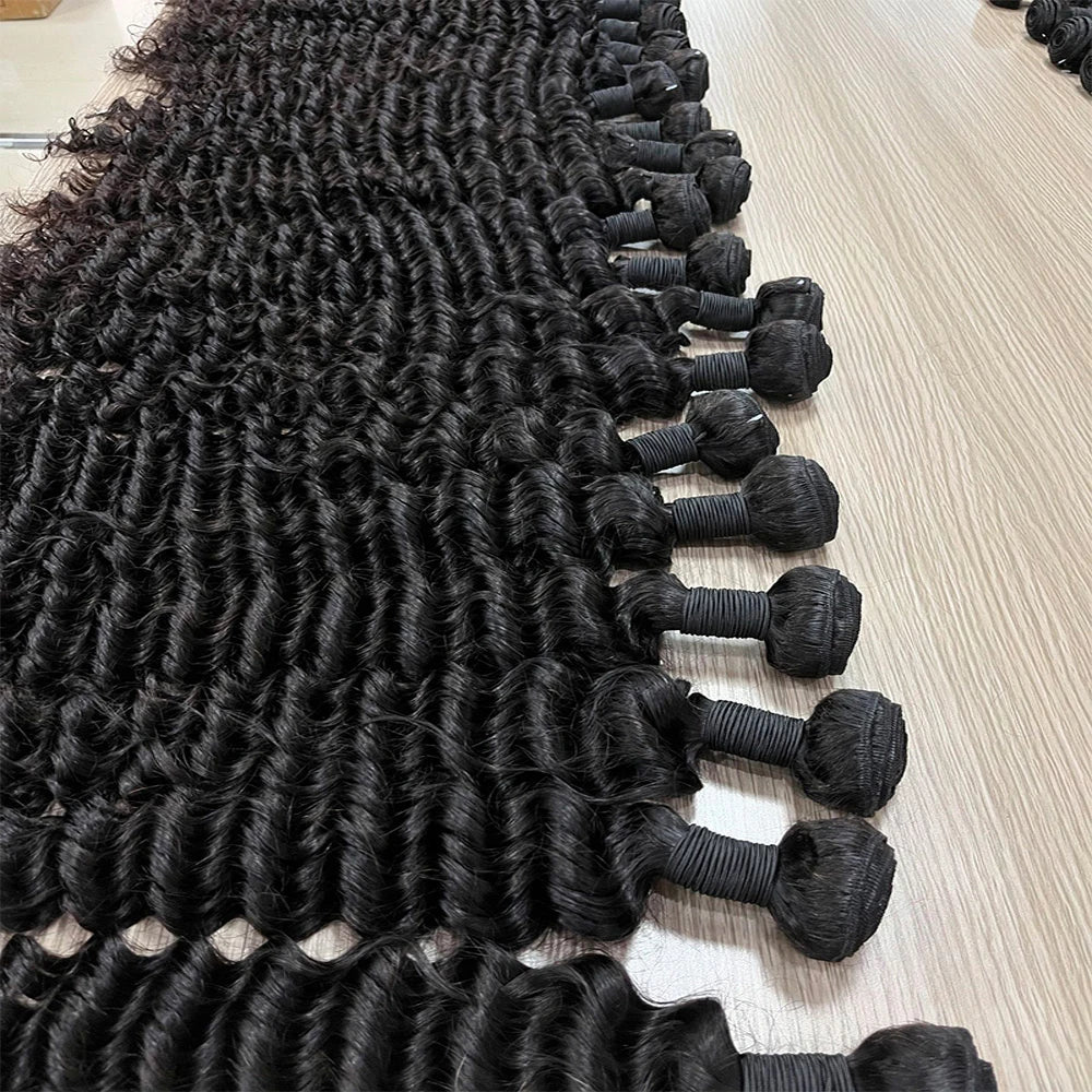 20 22 24Inch Deep Wave Bundles 12A Human Hair Bundles Human Hair Quality Brazilian Bundles 100% Human Hair Raw Hair Bundles for Women ready to wear On Clearance Sale Pre Plucked Wig Party work daily life