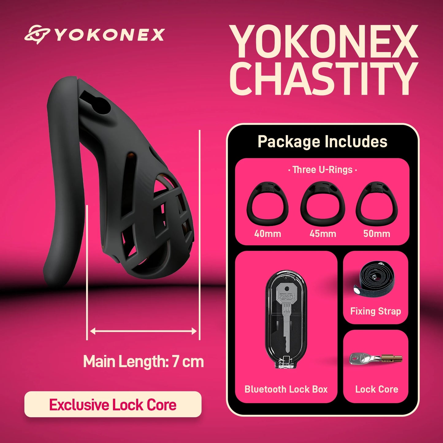 YoKoNex Men Chastity Lock, Black Male Cage, Penis Ring with 3 Sizes, Ergonomic Chastity Device, Adult Toy, New 2026