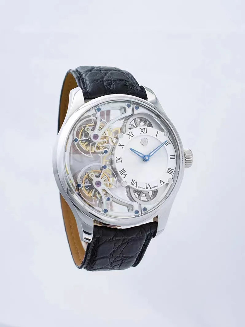Men's Limited Edition Watch Front and Back Double Tourbillon Flying Suspension Watch Men's Luminous Mechanical Watch Steel