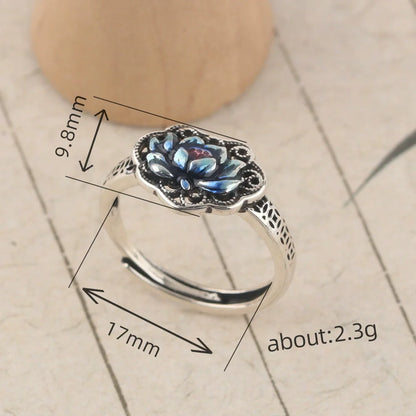 XIYANIKE Vintage Thai Silver Drip Glue Lotus Flower Adjustable Finger Rings For Women Fashion New Jewelry Gift Party anillos