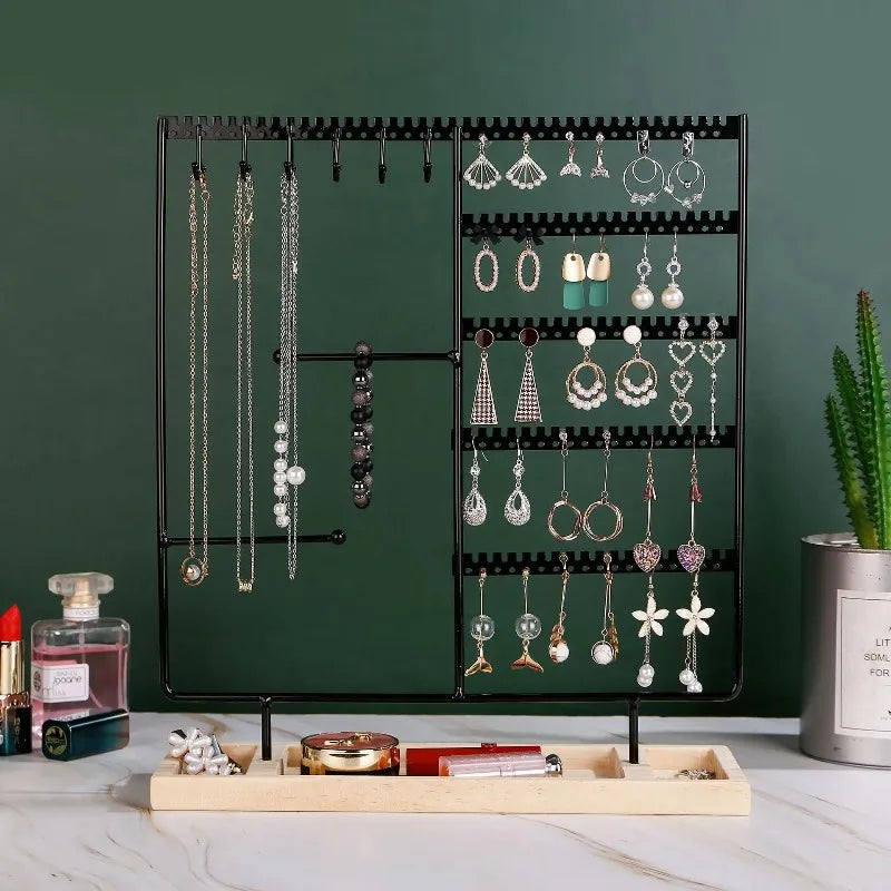 Multifunctional Earring Display Rack Necklace Ring Storage Rack Detachable Wooden Bottom Women Bracelet Watch Jewelry 2030