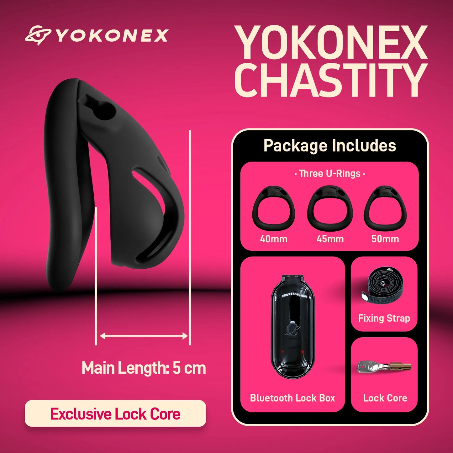YoKoNex Men Chastity Lock, Black Male Cage, Penis Ring with 3 Sizes, Ergonomic Chastity Device, Adult Toy, New 2026