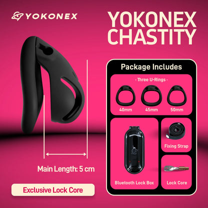YoKoNex Men Chastity Lock, Black Male Cage, Penis Ring with 3 Sizes, Ergonomic Chastity Device, Adult Toy, New 2026