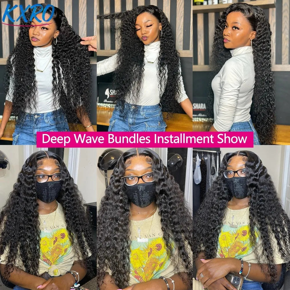 20 22 24Inch Deep Wave Bundles 12A Human Hair Bundles Human Hair Quality Brazilian Bundles 100% Human Hair Raw Hair Bundles for Women ready to wear On Clearance Sale Pre Plucked Wig Party work daily life