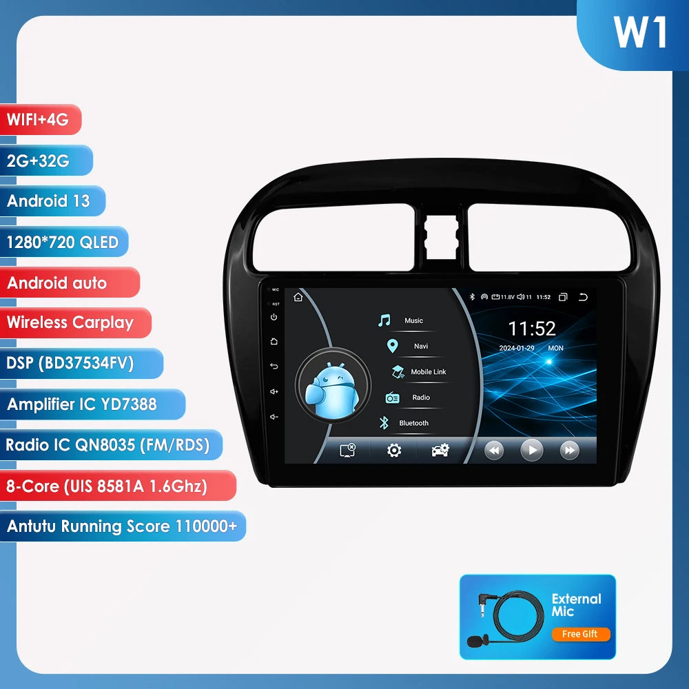 Hizpo 2 Din Android 14 Car Radio Multimidia For MITSUBISHI Mirage Spacestar Dodge Attitude 2012-2018 GPS Navigation Carplay DSP