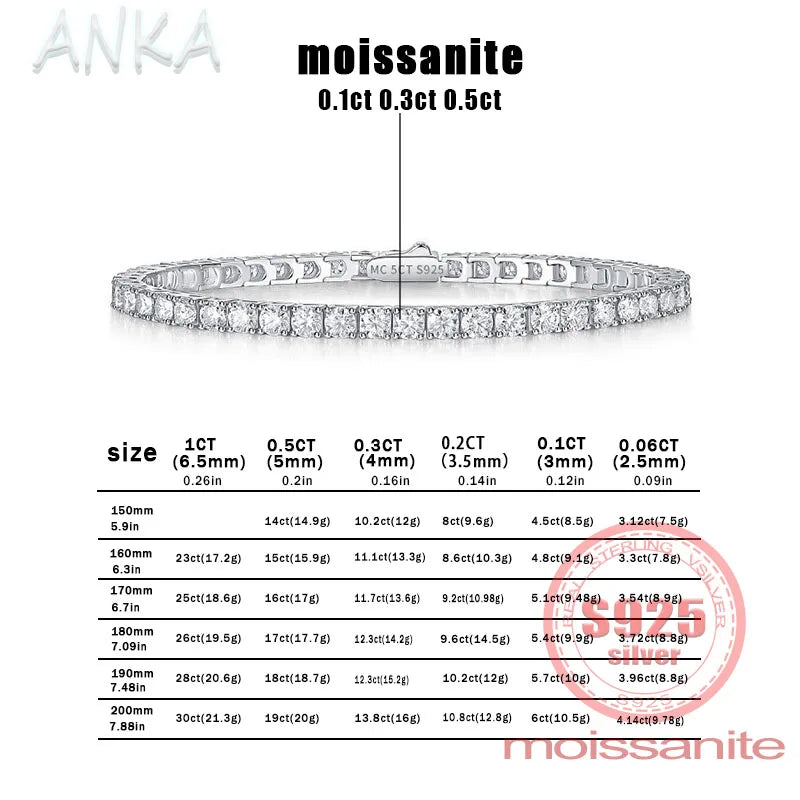 sterling silver 925 moissanite tennis bracelet 0.3ct  full row moissanite bracelet  tennis bracelet