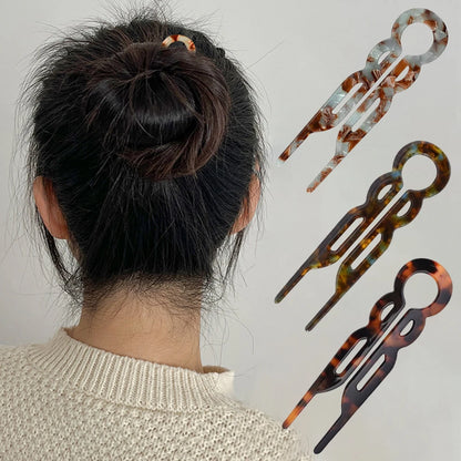 Fashion Bow Design Hair Bun U-Shaped Hair Sticks Acetate Hair Fork Hairpins Women Meatball Sweet Girls Hair Accessories Headband