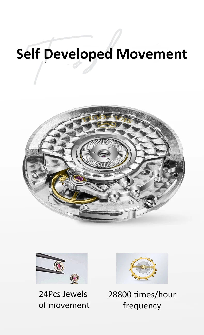 Seagull Extraordinary Series Snowflake Wave Dial Men's Automatic Mechanical Watch Calendar Fashion Luxury Wristwatch 40mm 1133A