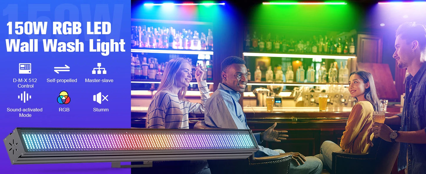 Yiflamefly 2Pcs 150W RGB 768LEDs Wall Washer Lights Pixel Stage Light Bar With Strobe/Fade/Pulse For Wedding Party KTV Bar Show