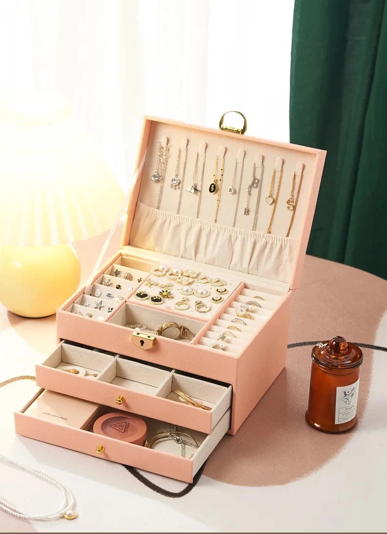 High-End Multi-Layer Drawer-Type Jewelry Box Household Large Capacity Earring Storage Organizer with Oxidation Finish