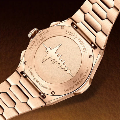 Lucky Harvey Hammered DialSelf-sounding Chiming Watches Automatic Movement Men's Watch 316L Stainless Steel Wristwatch Casual