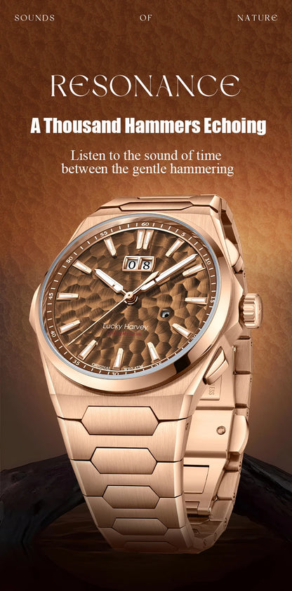 Lucky Harvey Hammered DialSelf-sounding Chiming Watches Automatic Movement Men's Watch 316L Stainless Steel Wristwatch Casual