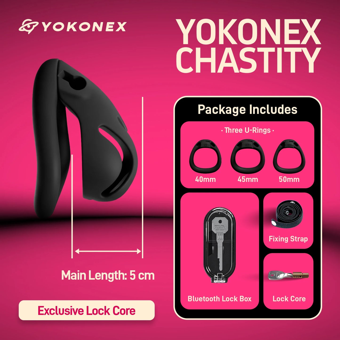 YoKoNex Men Chastity Lock, Black Male Cage, Penis Ring with 3 Sizes, Ergonomic Chastity Device, Adult Toy, New 2026
