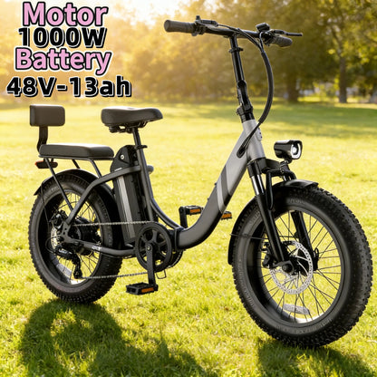 20-inch foldable parent-child riding E-BIKE. 48V13AH removable battery electric scooter, 1000W brushless motor electric bicycle