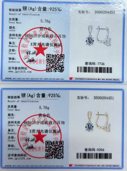 Taoyu D2.0CT Moissanite Drop Hie Earrings Real Silver Women Gold Plated Hoops Infinite Earring Certified Wedding Jewelry